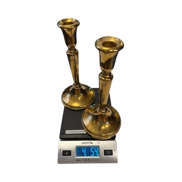 Vintage Brass Metal Candle Stick Holders Pair Of 10in Cottage Core Candlesticks - Picture 7 of 7